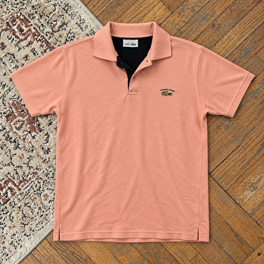 Lacoste Sport Salmon Pink Polo Shirt Large Made in France Black Trim